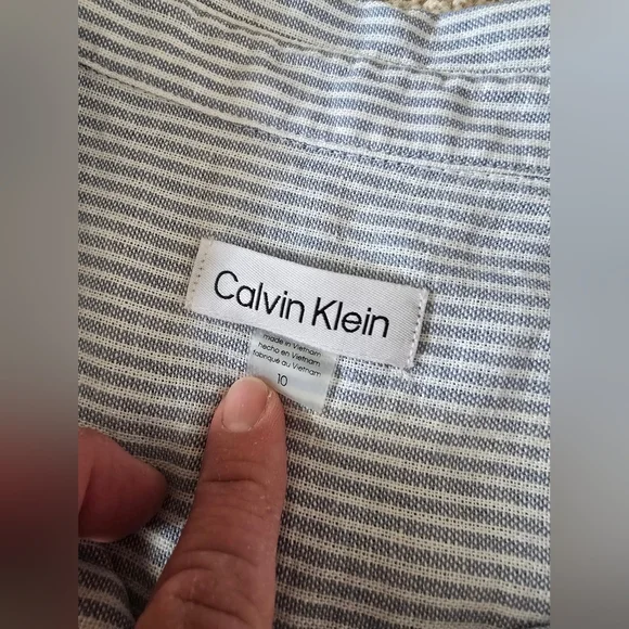 Calvin Klein Size 10 Womens Linen Blend Blue White Striped Sleeveless Dress - Picture 6 of 8